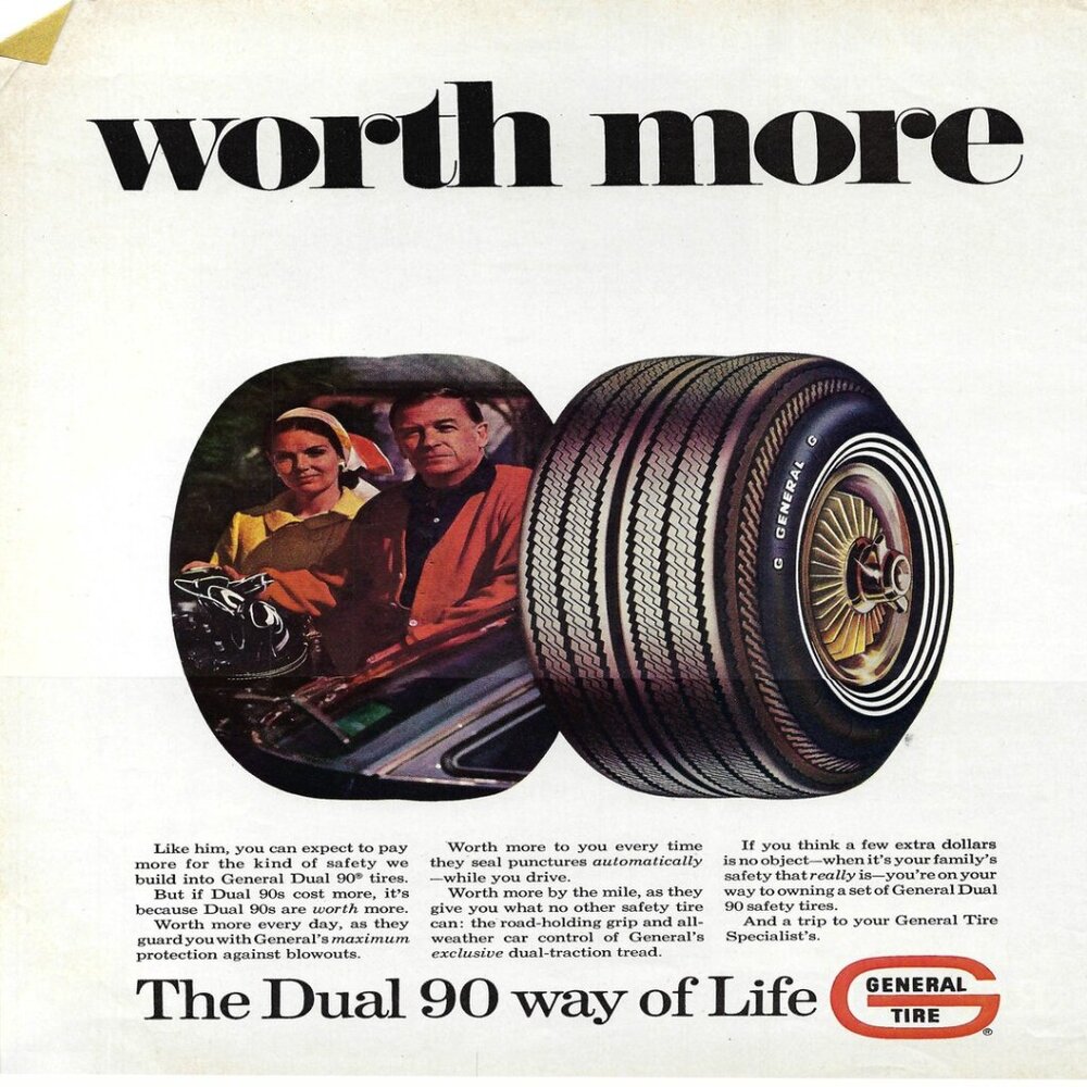1967 General Tire Worth More The Dual 90 Way Vintage Magazine Print Ad/Poster